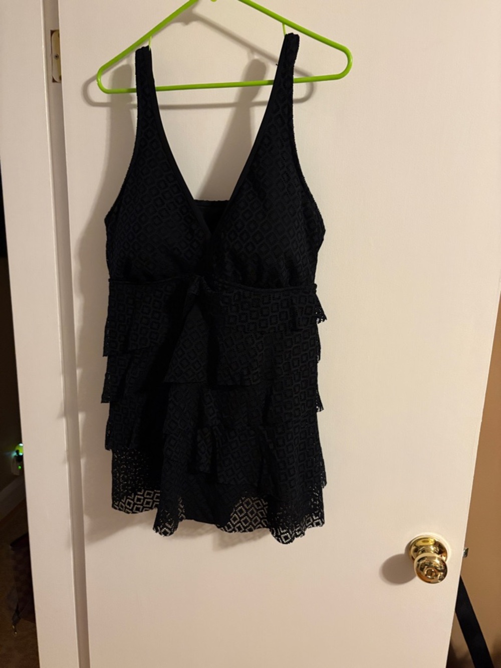 Black Tiered Lace V-Neck Tank bathing suit like new size 20